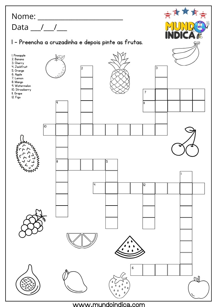 Atividade Lúdica de Inglês com Frutas para Imprimir