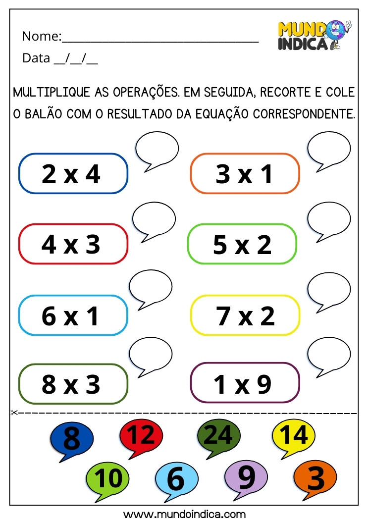 Atividade Lúdica de Multiplicação com Recorte e Cole dos Balões