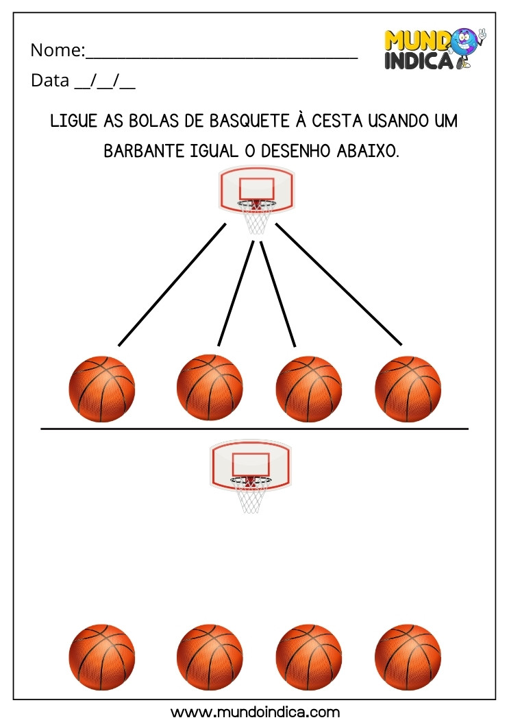 Atividade Lúdica para Coordenação Motora com Barbante para Ligar as Bolas de Basquete à Cesta