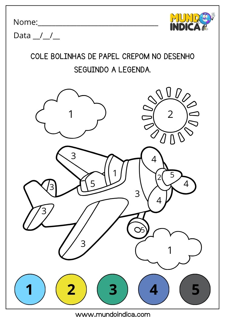 Atividade Lúdica para Crianças com Colagem de Papel Crepom Conforme a Legenda de Cores