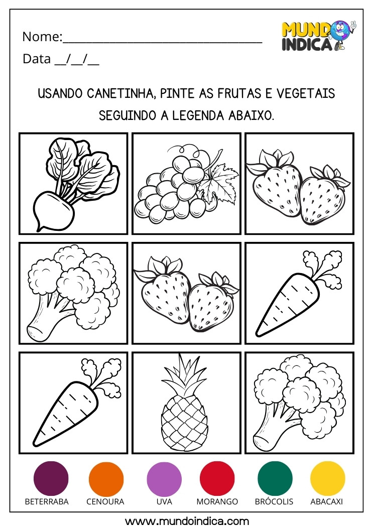 Atividade Lúdica para Educação Infantil com Pintura Dirigida das Frutas Usando Canetinha