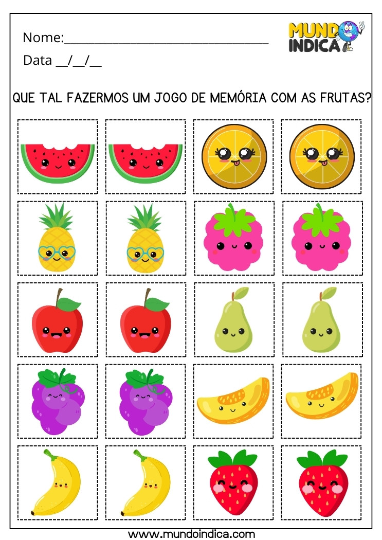 Atividade Lúdica para TDAH com Jogo da Memória das Frutas