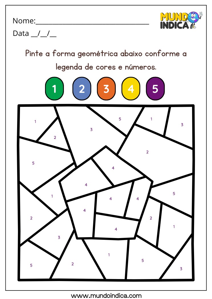 Atividade com Forma Geométrica de Pintura Dirigida do Pentágono para Alunos com TDAH para Imprimir