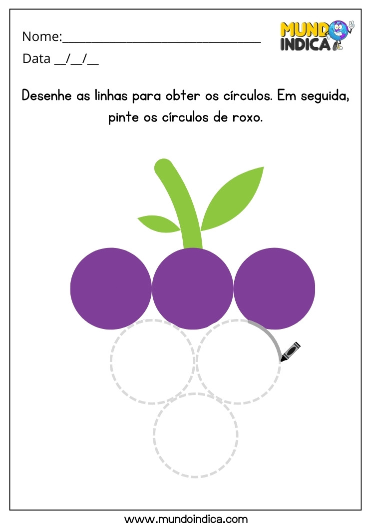 Atividade com Forma Geométrica para TDAH para Traçar as Linhas dos Círculos e Pintá-los de Roxo para Imprimir