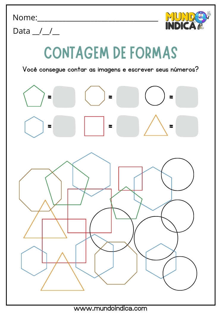 Atividade de Contagem das Formas Geométricas para Alunos com TDAH para Imprimir