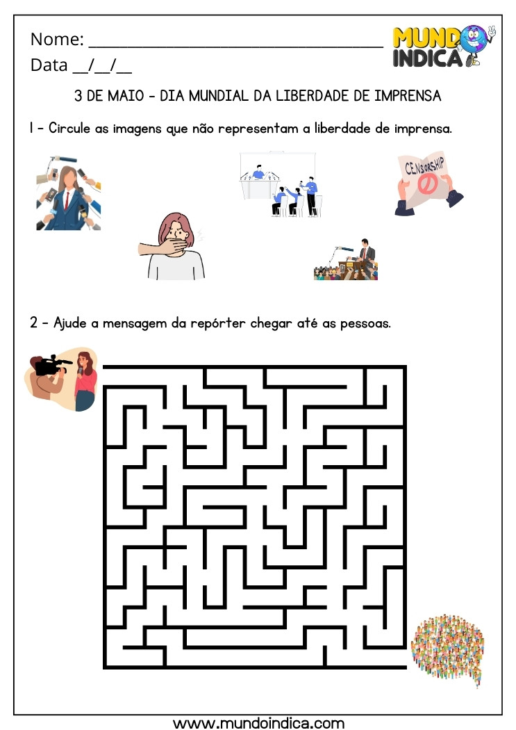 Atividade para o Dia Mundial da Liberdade de Imprensa com Percepção Visual e Labirinto