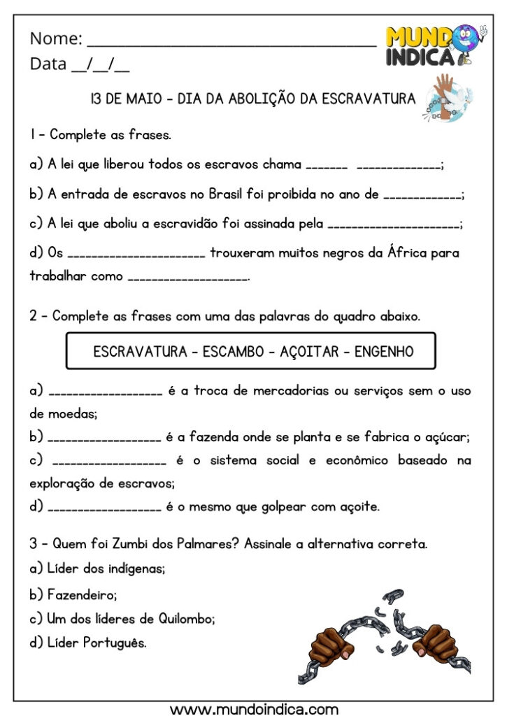 10 Atividades para o Dia da Abolição da Escravatura