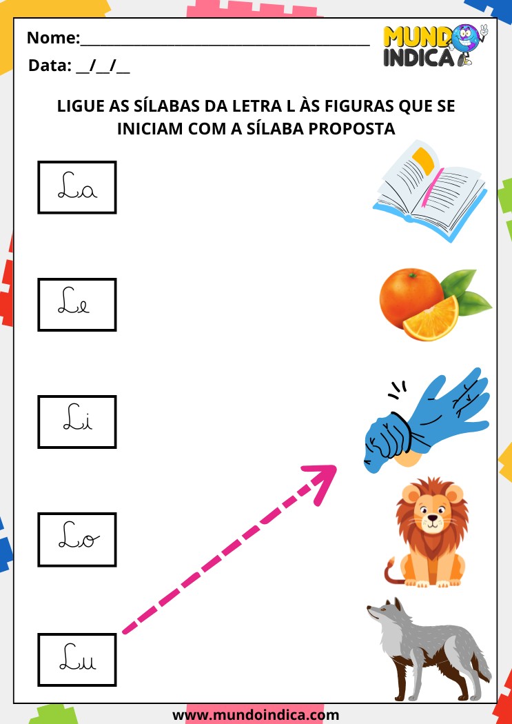 Atividade Ligue as Sílabas Cursivas às Figuras Correspondentes para Alunos com Deficiência Intelectual