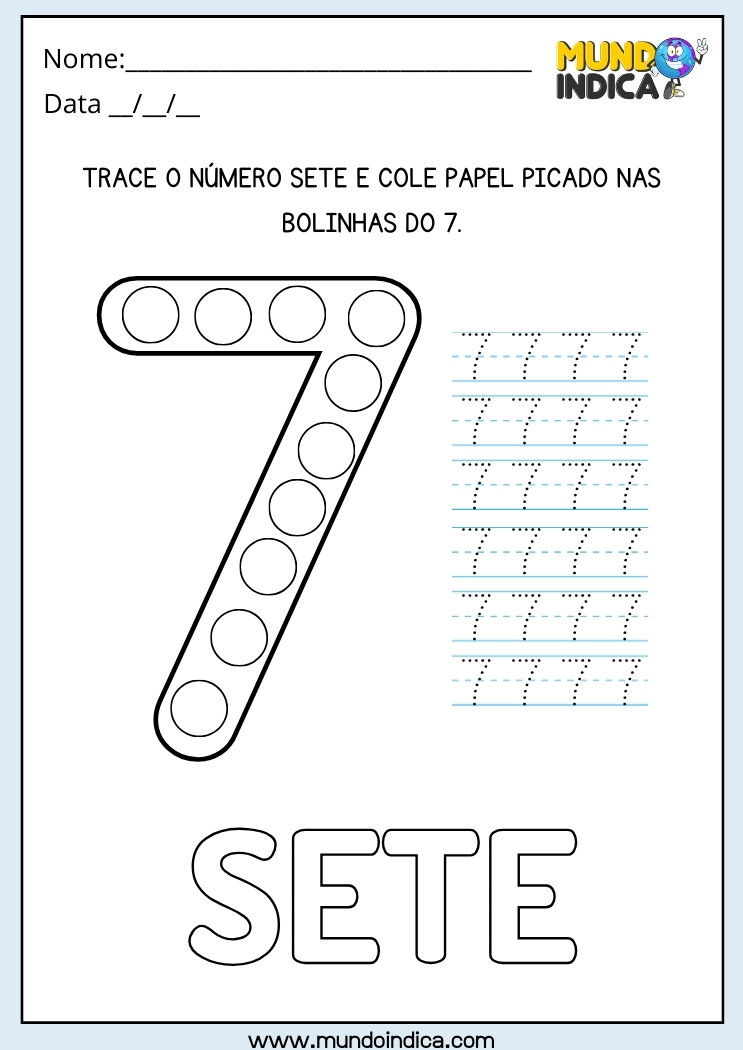 Atividade Lúdica com o Número 7 de Colagem de Papel Picado para Alunos com TDAH