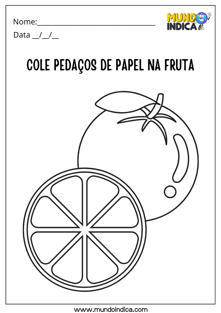 Atividade Lúdica de Alimentação Saudável com Colagem de Papel na Fruta para Alunos com Dislexia