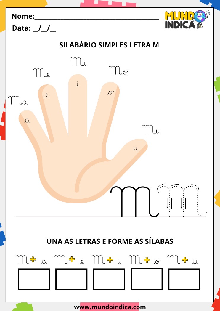 Atividade Lúdica de Caligrafia e Silabário Simples da Letra M para Alunos com Deficiência Intelectual