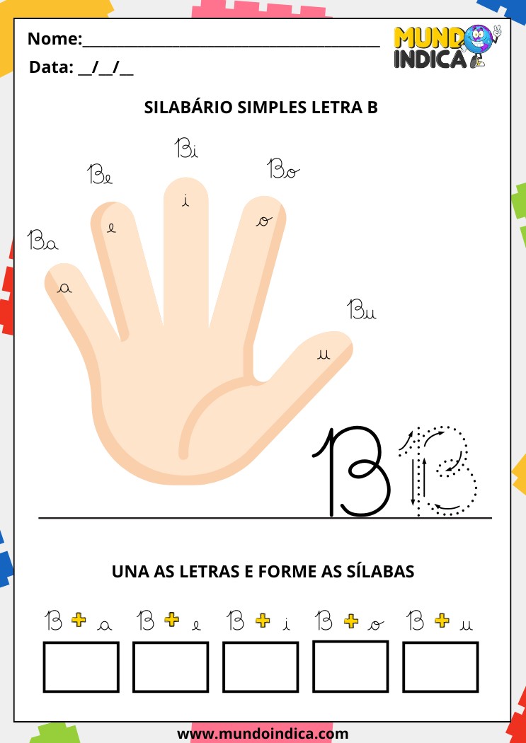 Atividade com Letra Cursiva e Silabário Simples da Letra B para Imprimir