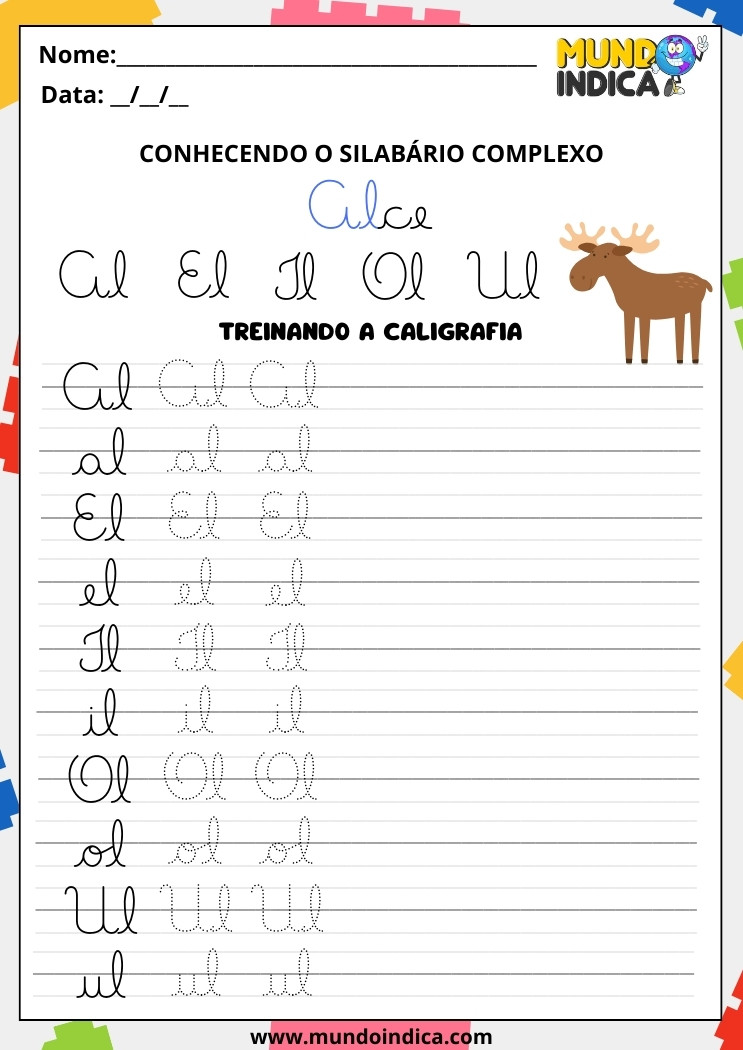 Atividade com Letras Cursivas do Silabário Complexo para Imprimir