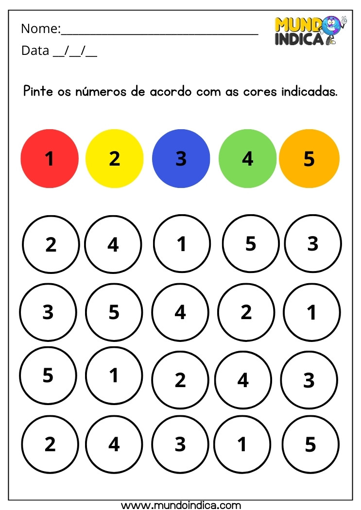 Atividade com Números e Cores para Pintar Conforme a Legenda para Alunos com Síndrome de Down