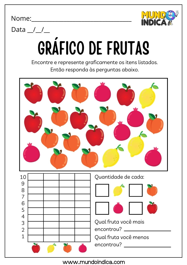 Atividade de Alimentação Saudável com Contagem de Frutas para Dislexia