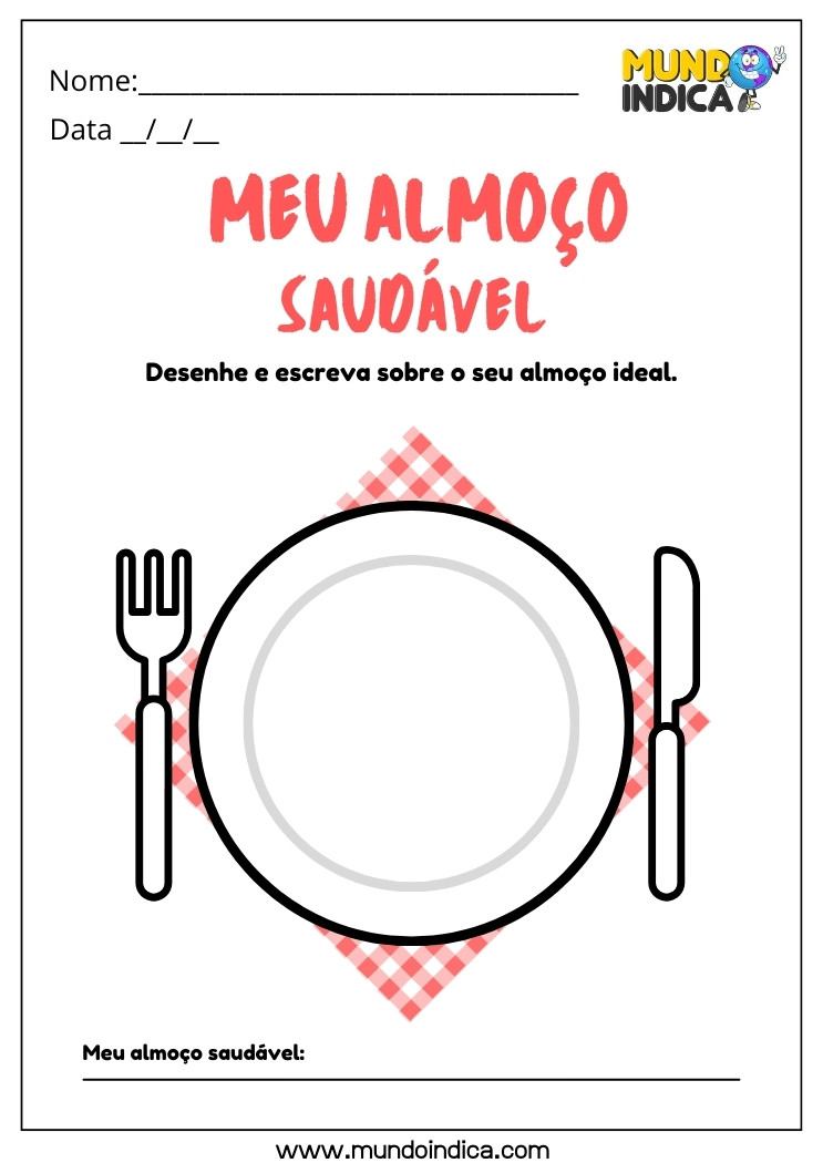 Atividade de Alimentação Saudável com Desenho do Almoço Ideal para Crianças com Dislexia para Imprimir