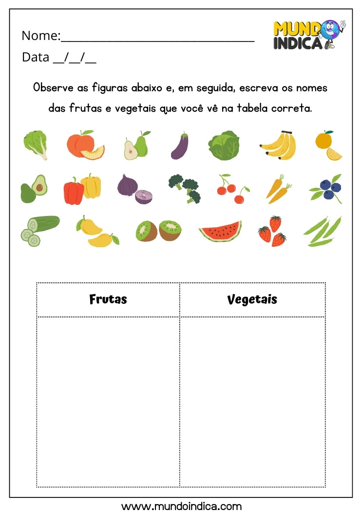 Atividade de Alimentação Saudável com Frutas e Vegetais para TDAH para Imprimir