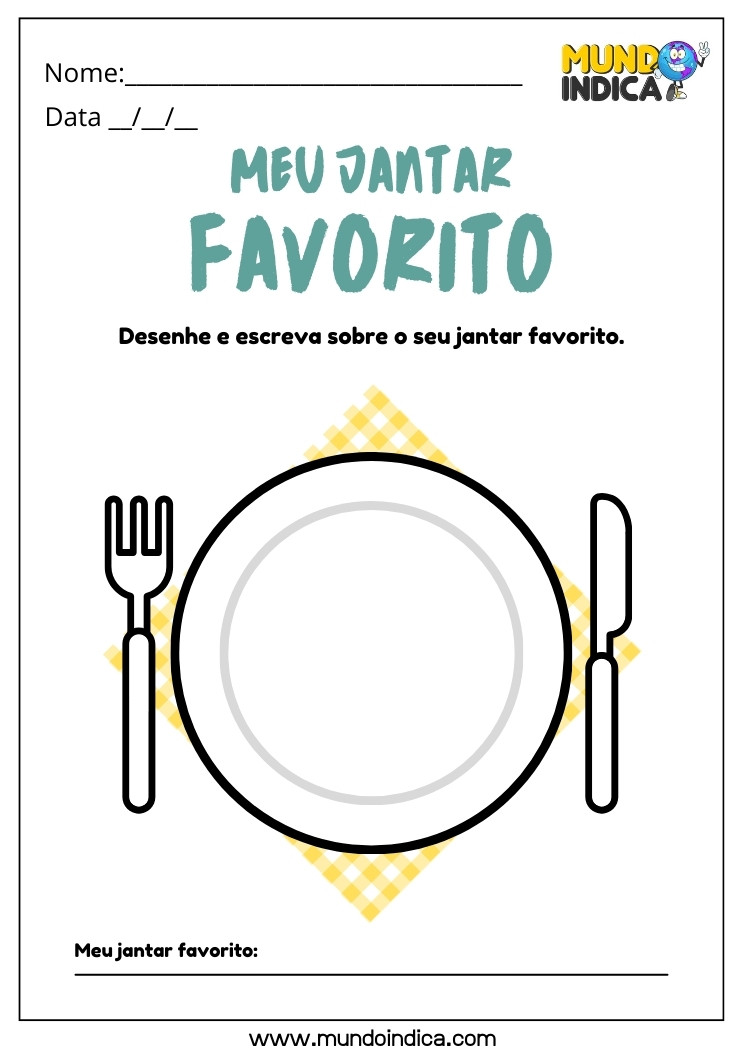 Atividade de Alimentação Saudável para Desenhar no Prato o Jantar Favorito para Alunos com Deficiência Intelectual para Imprimir