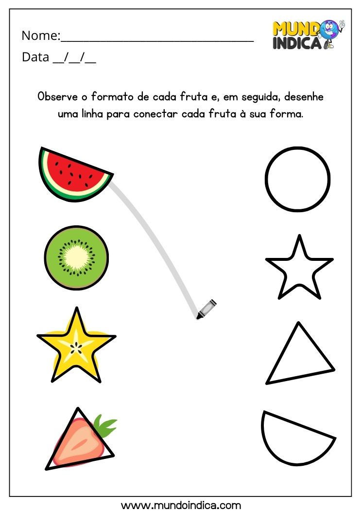 Atividade de Alimentação Saudável para Ligar as Frutas com suas Formas Geométricas para TDAH para Imprimir