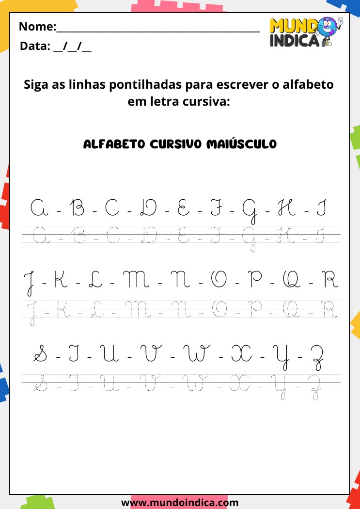 Atividade de Caligrafia com Alfabeto Cursivo para Autismo