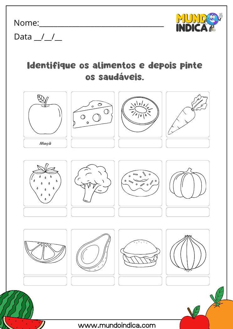 Atividade de Identificação e Pintura dos Alimentos Saudáveis para Alunos com Dislexia