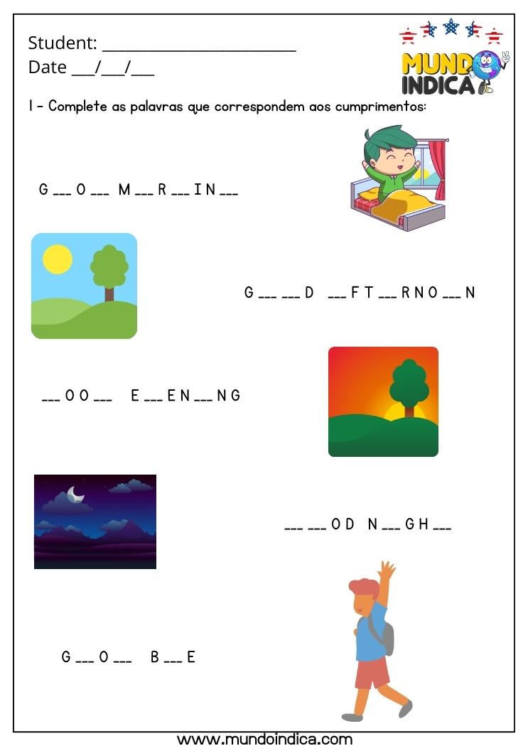 Atividade de Inglês 1 Ano sobre Cumprimentos para Imprimir