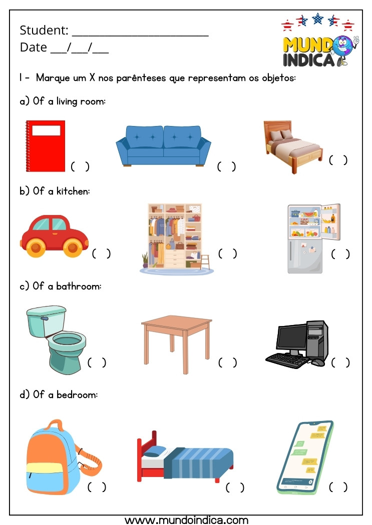 Atividade de Inglês 1 Ano sobre Objetos para Imprimir