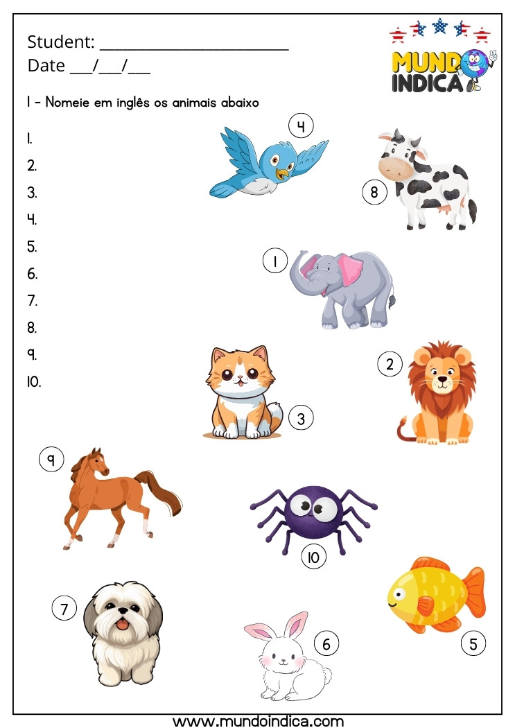 Atividade de Inglês 3 Ano com Animais e Insetos para Imprimir