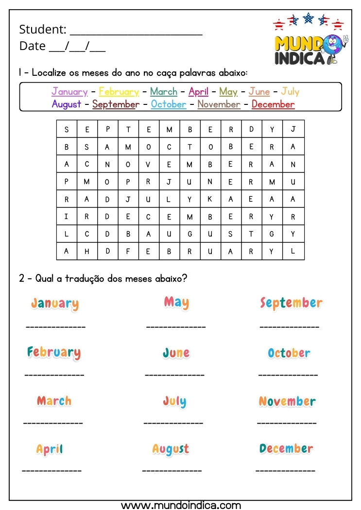 Atividade de Inglês 3 Ano com Meses do Ano para Imprimir