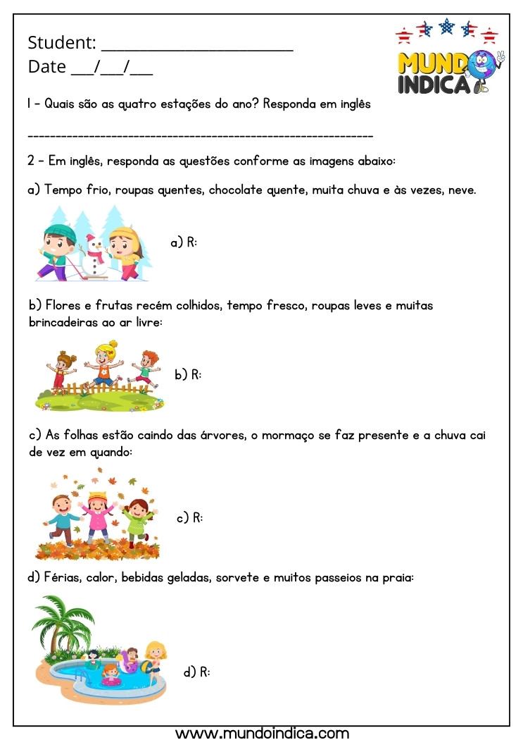 Atividade de Inglês 3 Ano sobre Estações do Ano para Imprimir