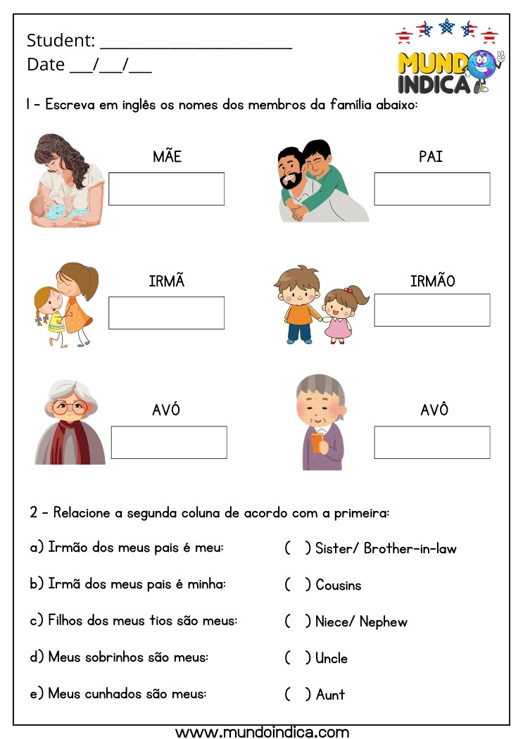 Atividade de Inglês 3 Ano sobre Família para Imprimir