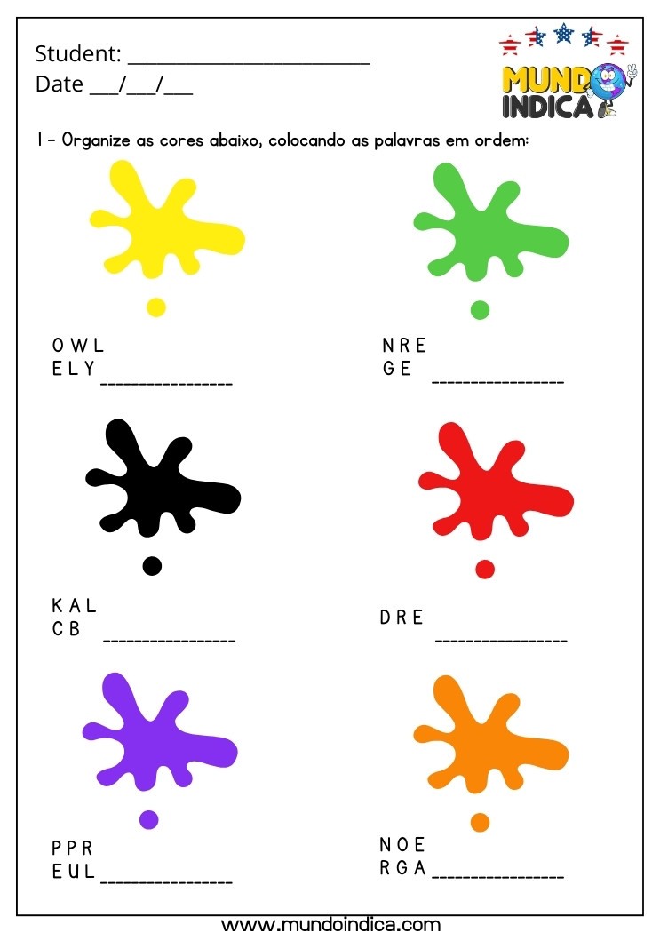 Atividade de Inglês 4 Ano com Cores para Imprimir