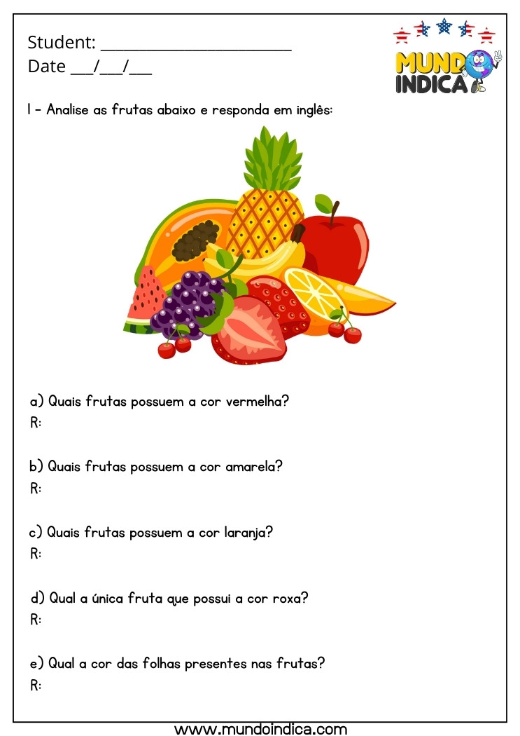 Atividade de Inglês 4 Ano com Frutas para Imprimir