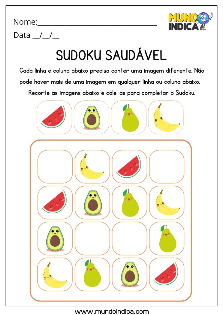 Atividade de Sudoku de Alimentação Saudável para TDAH para Imprimir