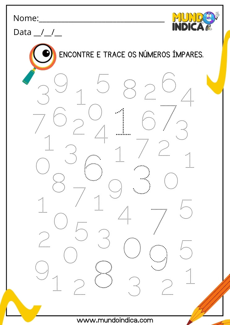 Atividade para Alunos com Síndrome de Down Encontre e Trace os Números Ímpares para Imprimir