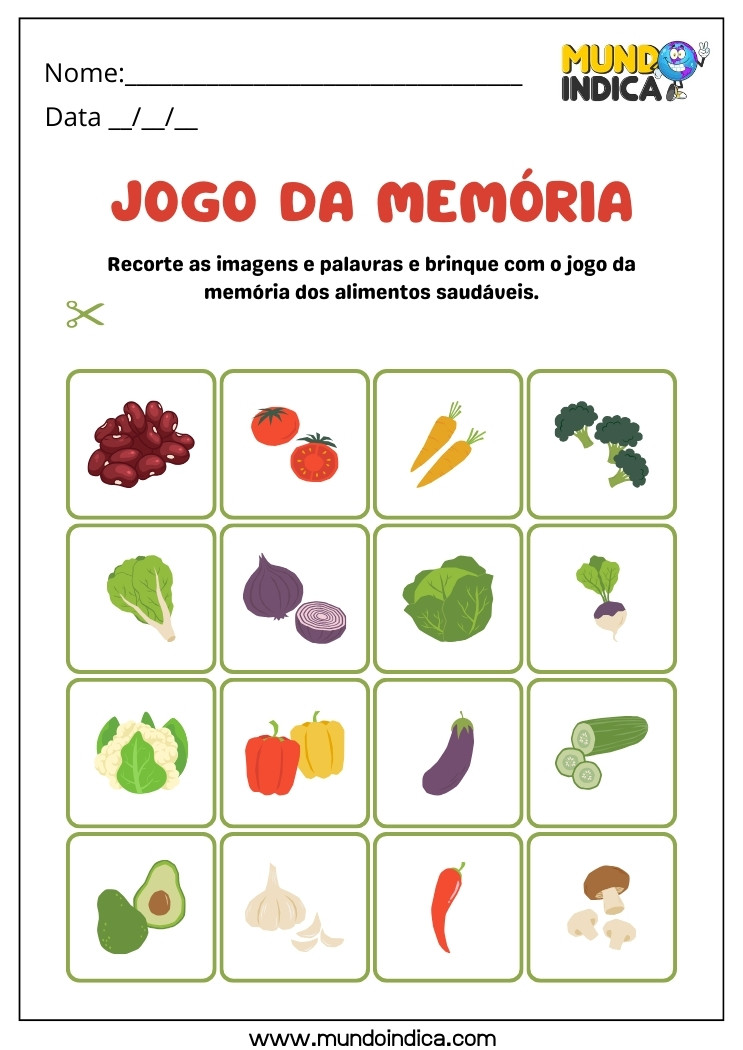 Jogo da Memória de Alimentação Saudável para Alunos com Dislexia Parte 1 com Figuras