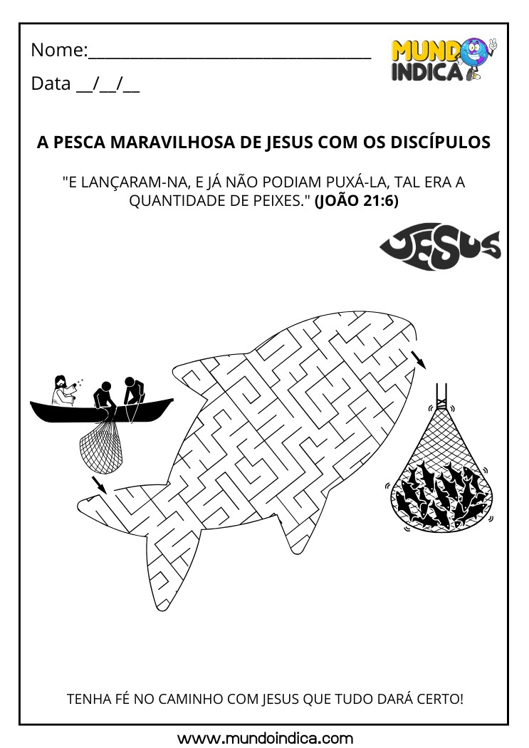 Atividade Bíblica com Labirinto sobre a Pesca Maravilhosa