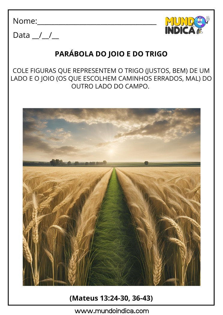 Atividade Bíblica com Colagem sobre a Parábola do Joio e do Trigo para Imprimir