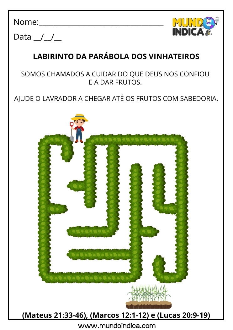 Atividade Bíblica com Labirinto sobre a Parábola dos Vinhateiros para Imprimir