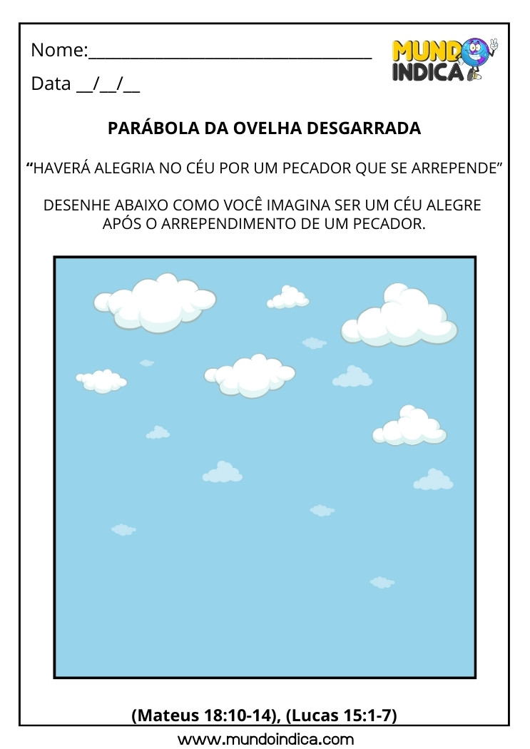 Atividade Bíblica sobre a Parábola da Ovelha Desgarrada para Desenhar para Imprimir