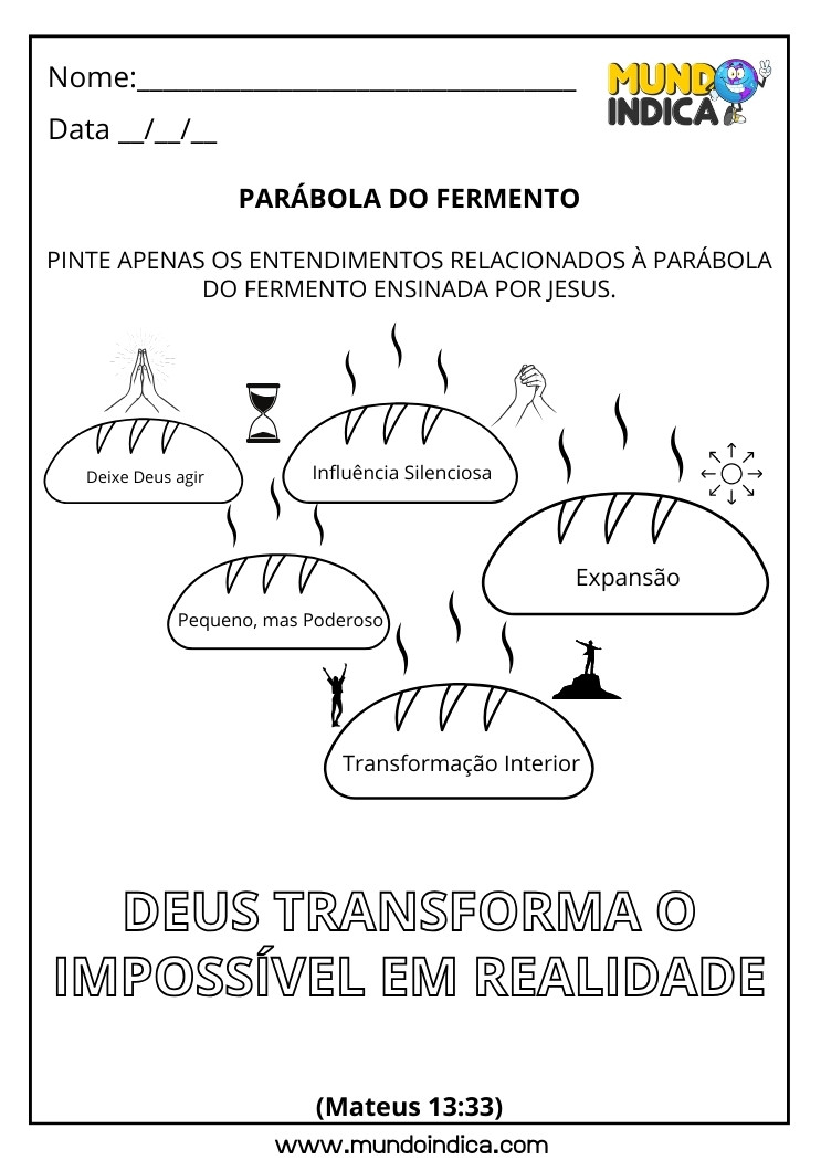 Atividade Bíblica sobre a Parábola do Fermento para Imprimir