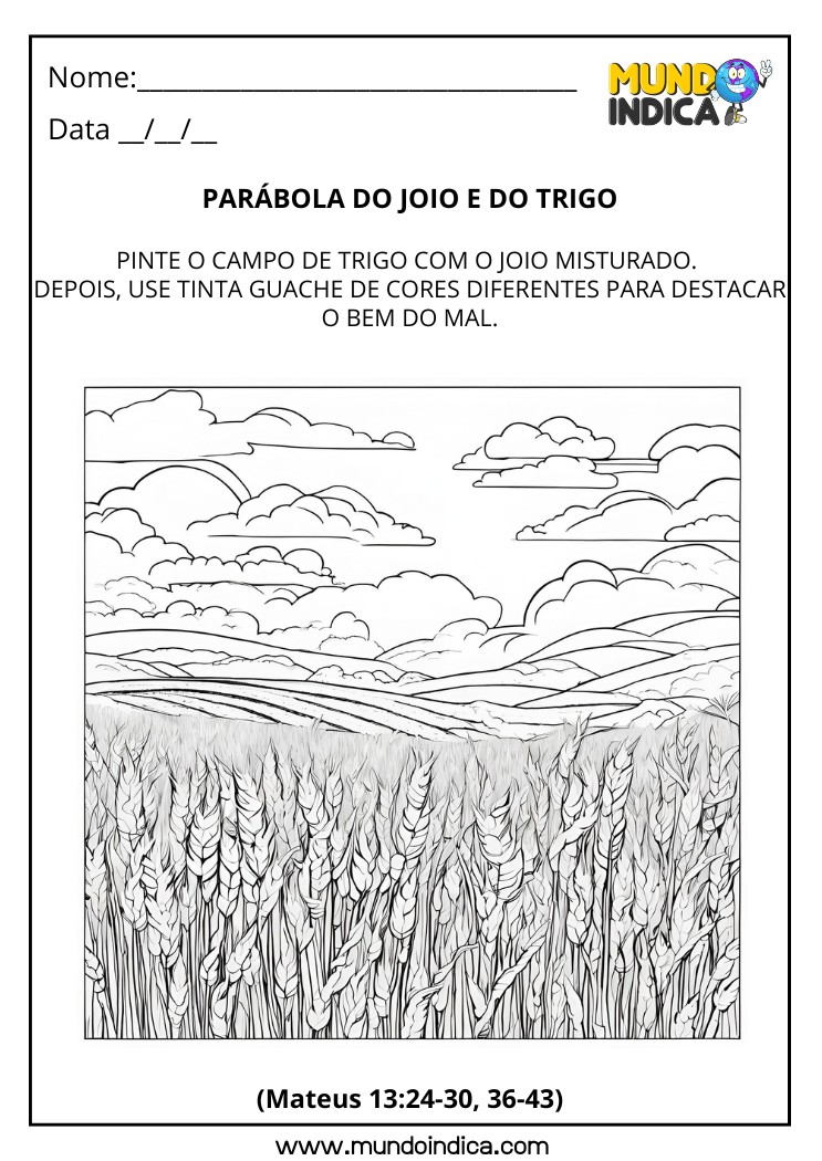 Atividade Bíblica sobre a Parábola do Joio e do Trigo para Colorir