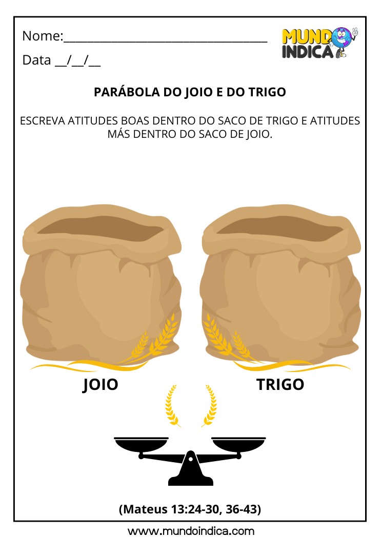 Atividade Bíblica sobre a Parábola do Joio e do Trigo para Imprimir