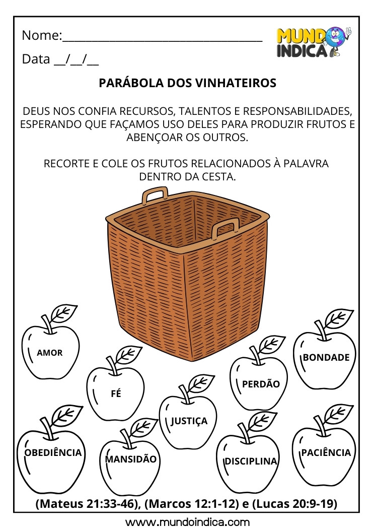 Atividade Bíblica sobre a Parábola dos Vinhateiros com Recorte e Colagem para Imprimir