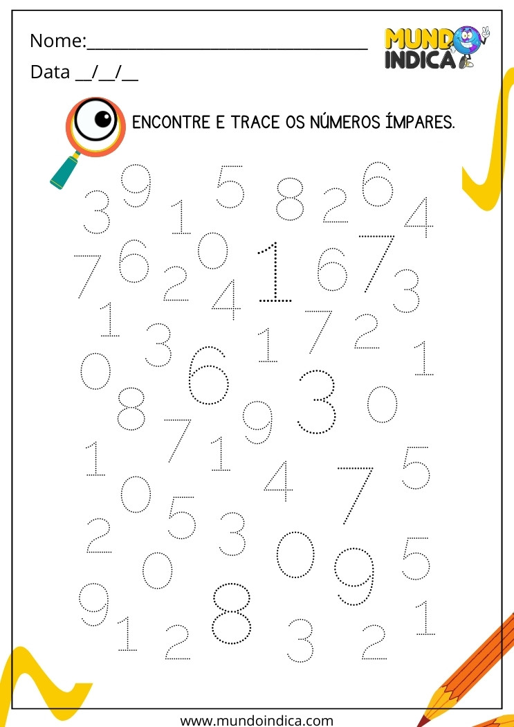 Atividade Encontre e Trace Apenas os Números Ímpares para Alunos com Deficiência Intelectual para Imprimir