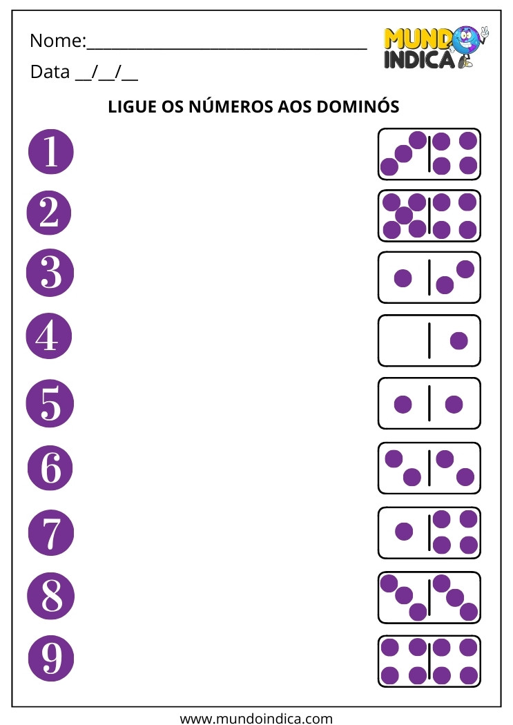Atividade Ligue os Números aos Dominós para Alunos com Deficiência Intelectual para Imprimir