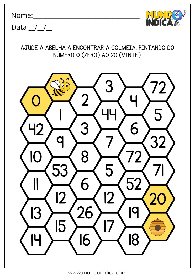 Atividade Lúdica com Labirinto dos Números 1 a 20 para Alunos com Deficiência Intelectual para Imprimir