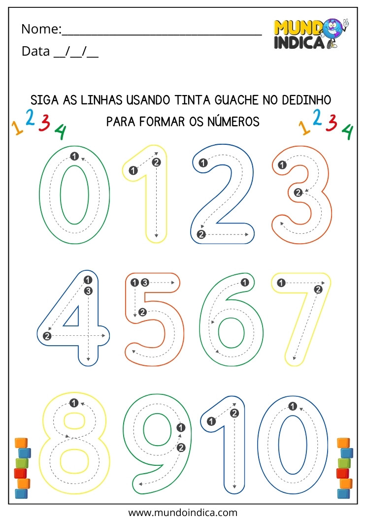 Atividade Lúdica com Tinta Guache com os Números 0 a 10 para Alunos com Deficiência Intelectual para Imprimir