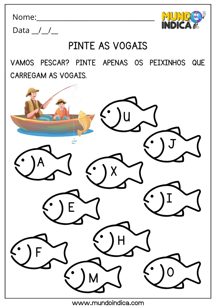 Atividade Lúdica de Pintura das Vogais nos Peixinhos para Educação Especial para Imprimir