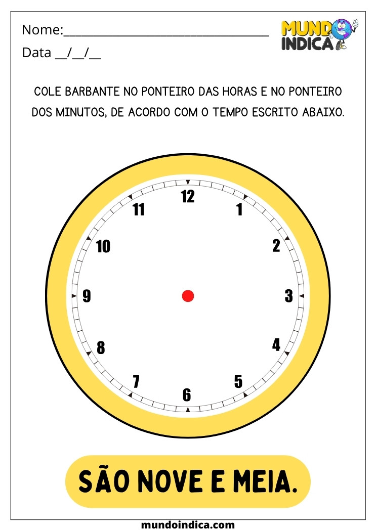 Atividade Lúdica para Férias sobre Horas e Minutos para TDAH